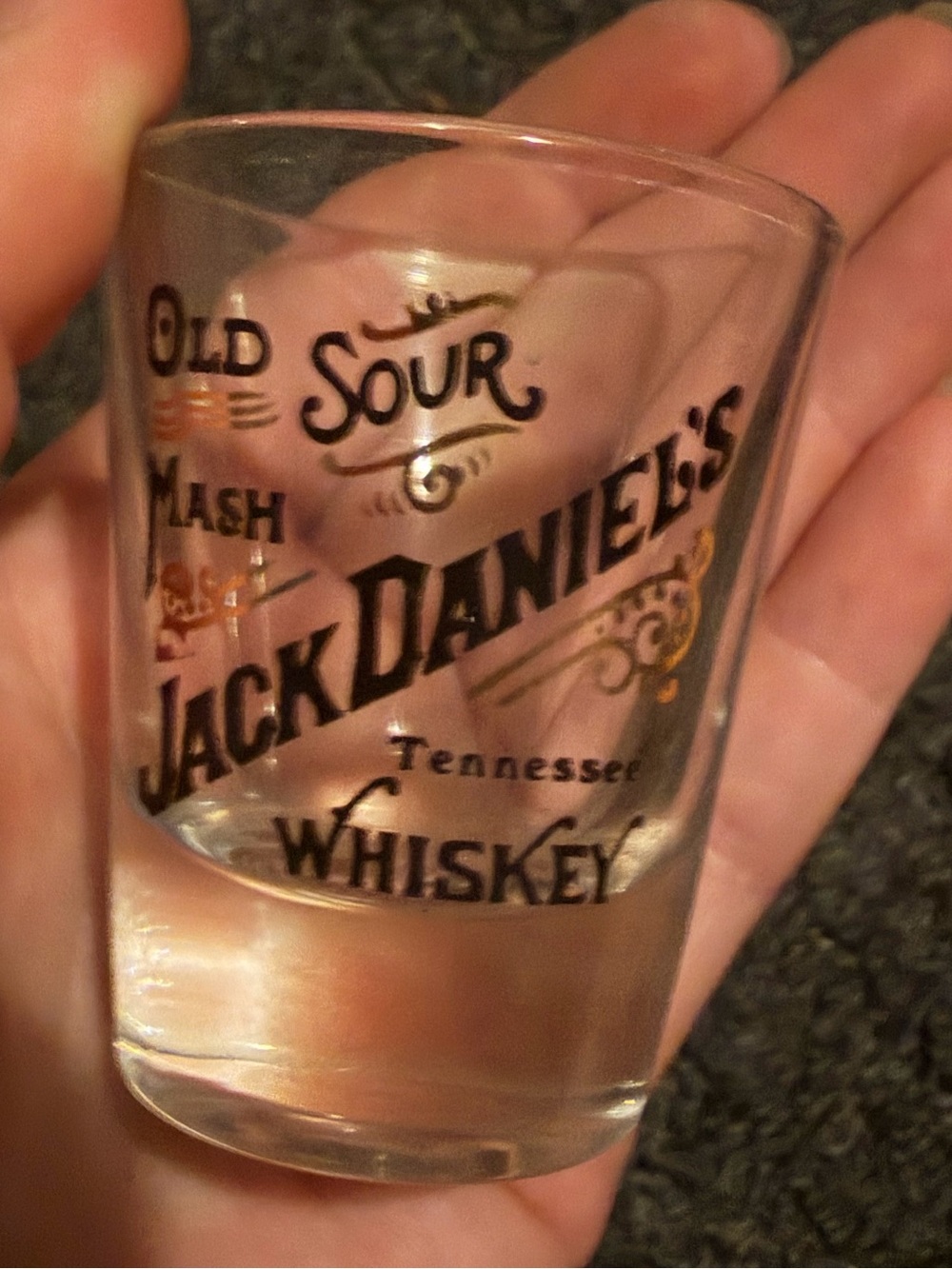 Jack Daniel’s old sour mash Tennessee whiskey shot glass